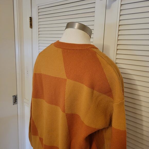 Oversized Checkered Knit Sweater Orange Yellow Lalavon Size Large - Picture 5 of 8
